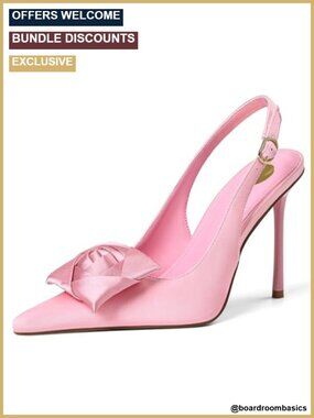 Satin Slingback Pumps Pointed Toe Stiletto Heels Floral Knot Buckle Dressy